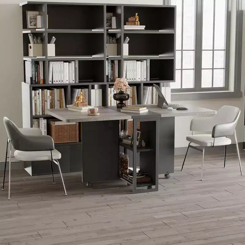Folding Dining Table, Farmhouse Dining Table for 4 Storage Shelf, 6 Wheels Multipose Expandable Kitchen Drop Leaf Table